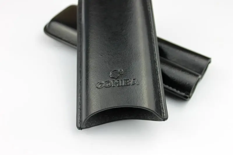Чехол для сигар Cohiba Черный Гладкий кожаный чехол путешествий 2 трубки