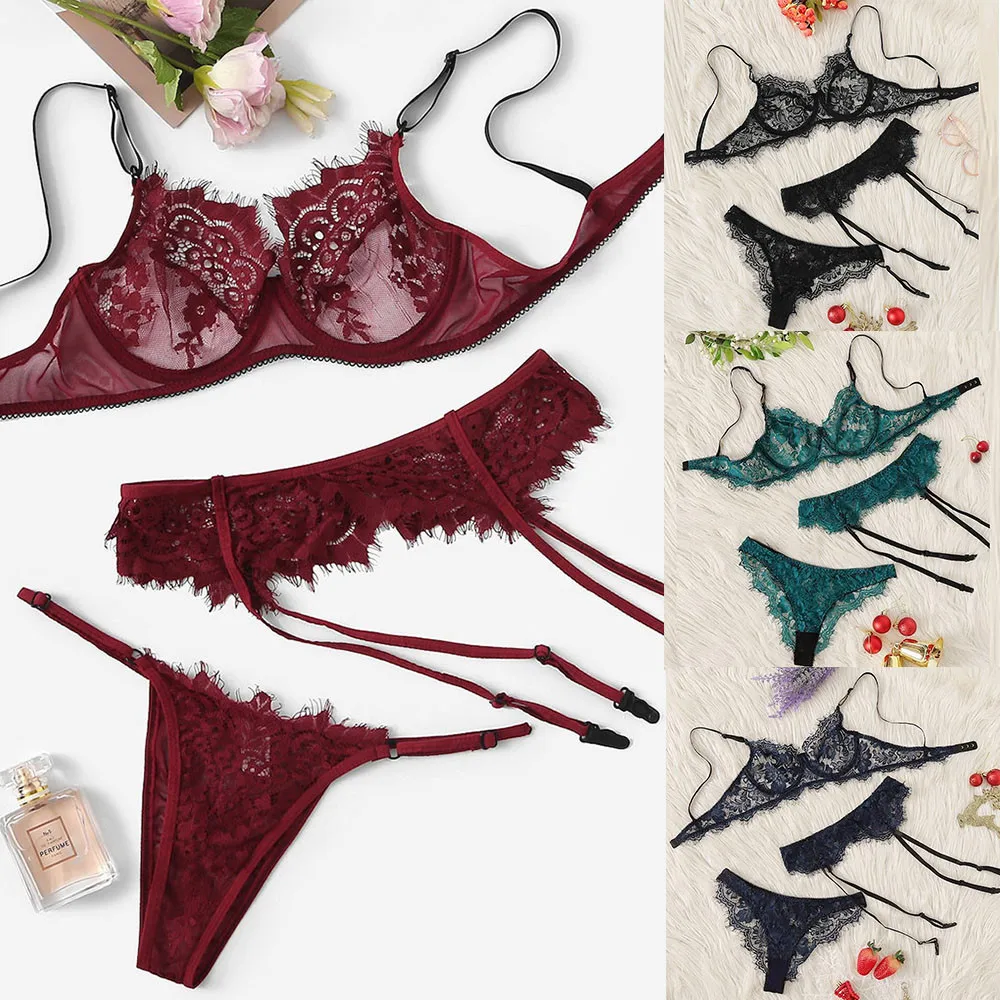 Сексуальный Изысканный бюстгальтер + комплект женское сексуальное кружевное