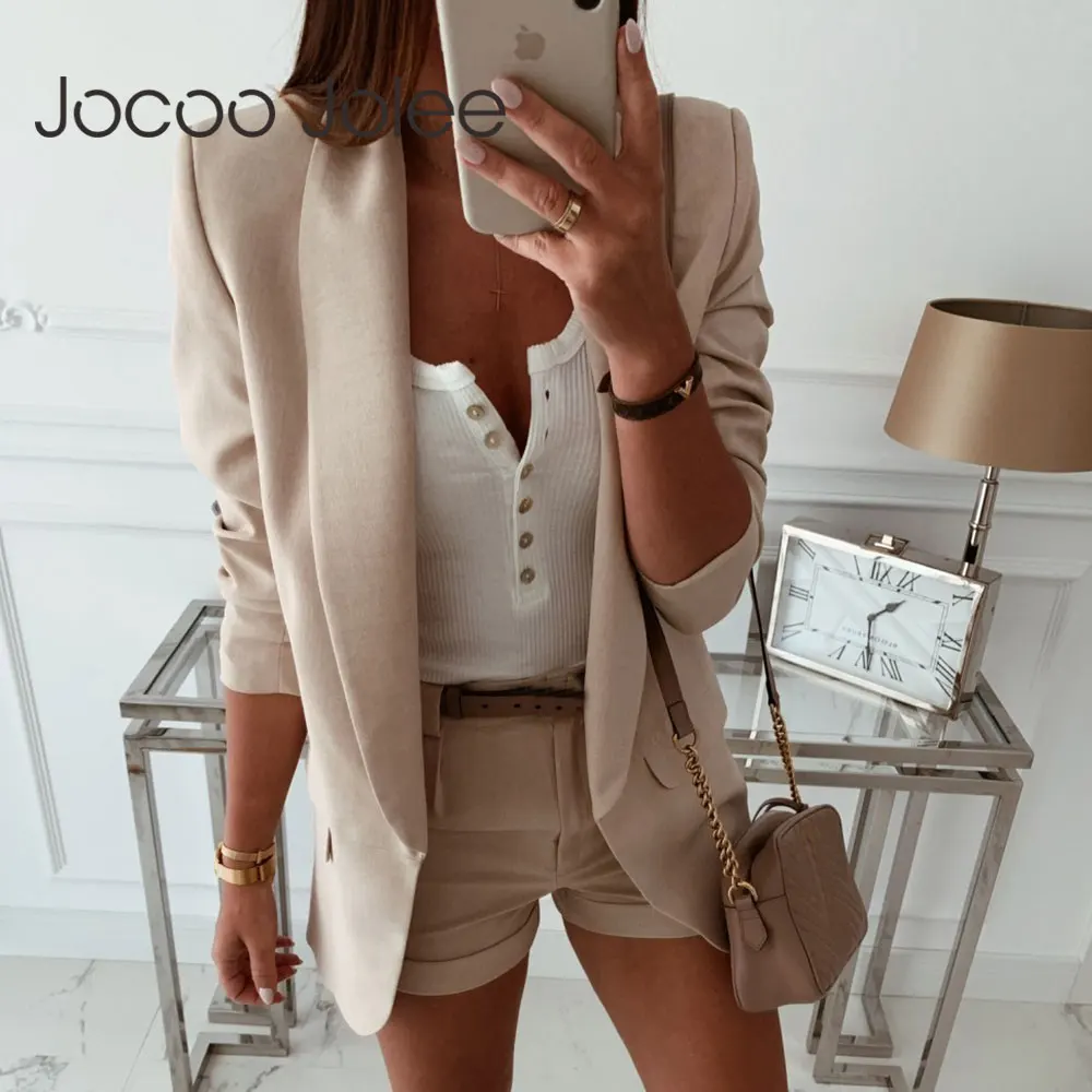 Женские белые блейзеры и куртки Jocoo Jolee Женская Тонкая блузка с длинным рукавом