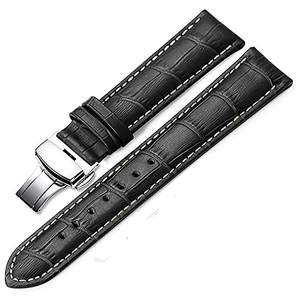 Black and tan line Ремешок из натуральной кожи ремешок бабочка ремешки с пряжками Croco зерна браслет часы размер в 12 13 14 16 17 18 19 20 21 22 24 мм - Цвет ремешка: Black and tan line