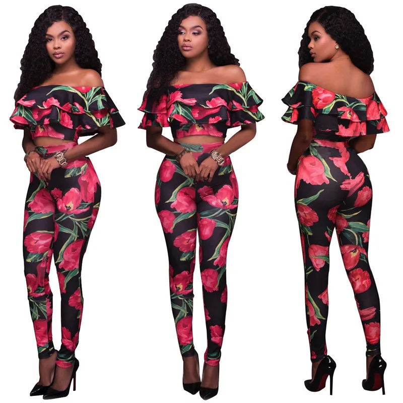 Комплект из 2 предметов с цветочным принтом Adogirl женский короткий топ оборками и