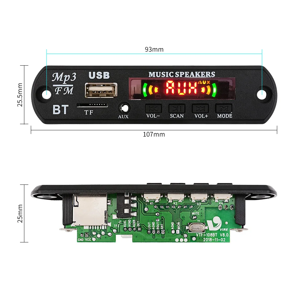 AIYIMA 12 в Bluetooth MP3 декодер цветной экран музыкальный плеер плата USB TF FM радио AUX для