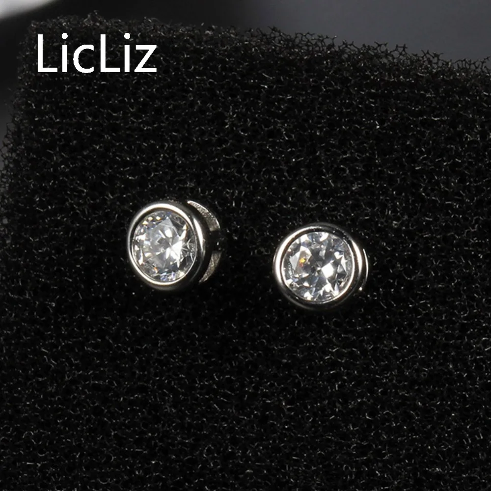 LicLiz 925 Sterling Silver Stud Earring for Women Fashion Round Tiny CZ Zircon Crystal Simple Design Jewelry LE0446 | Украшения и