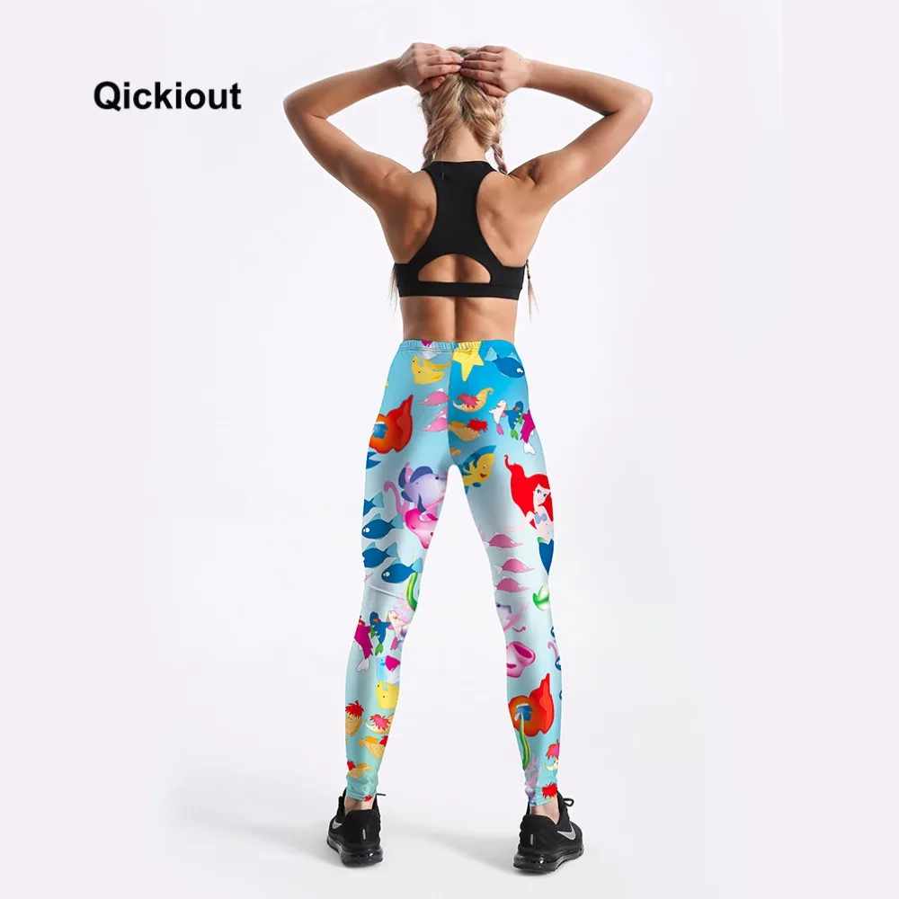 Qickitout, Прямая поставка, женские леггинсы, подводный мир животных, Мультяшные рыбы, Русалка, принт, милые длинные штаны