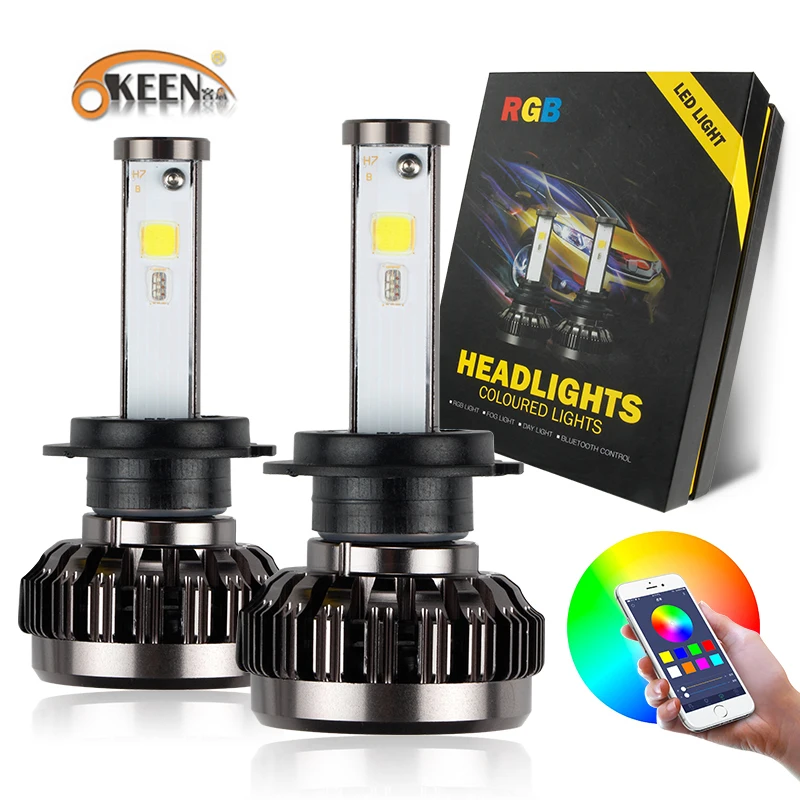 Светодиодный светильник OKEEN 2 шт. H4 H7 RGB головный лампа H8 H11 H13 9005 9006 налобный фонарь