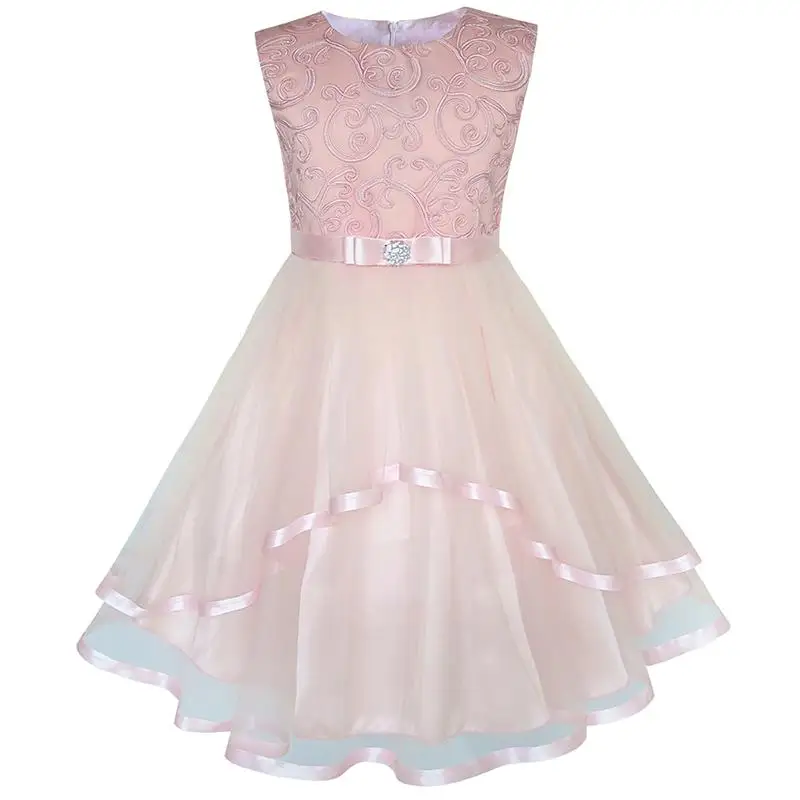 Flower Girl Dress Blush Belted Wedding Party Bridesmaid 2020 Summer Princess Dresses Kids Clothes Size 4-12 Carnival Vestidos | Детская