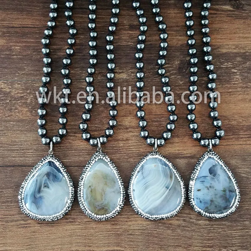 Женское ожерелье с подвеской оптом черными круглыми бусинами из гематита длина 32