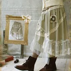 Винтажная юбка в стиле Харадзюку, Mori Girl, женская одежда, свободная Лоскутная Цветочная кружевная Асимметричная юбка в стиле ретро с оборками, милые юбки A055