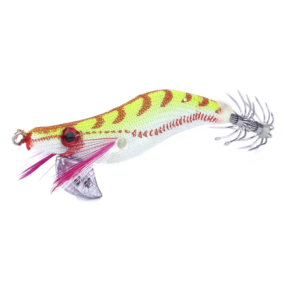 

HENGJIA 1PC 8cm/7.4g Squid Jig Lures Luminous Tail Octopus Wood Shrimp Fishing Baits Pesca Fishing Tackles