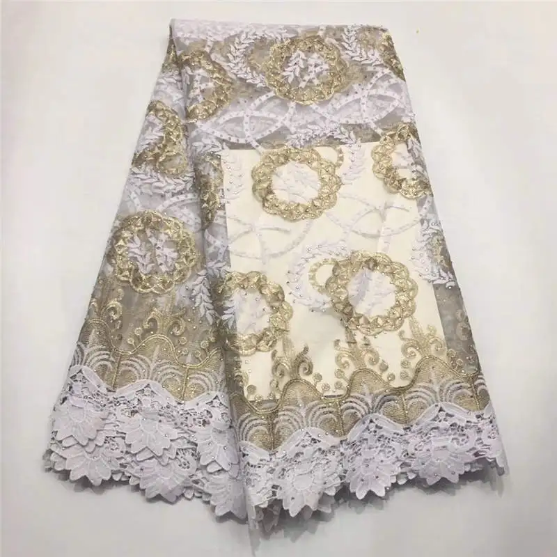 African french lace flower tulle nigerian wedding white fabric embroidery ML1N799 | Дом и сад