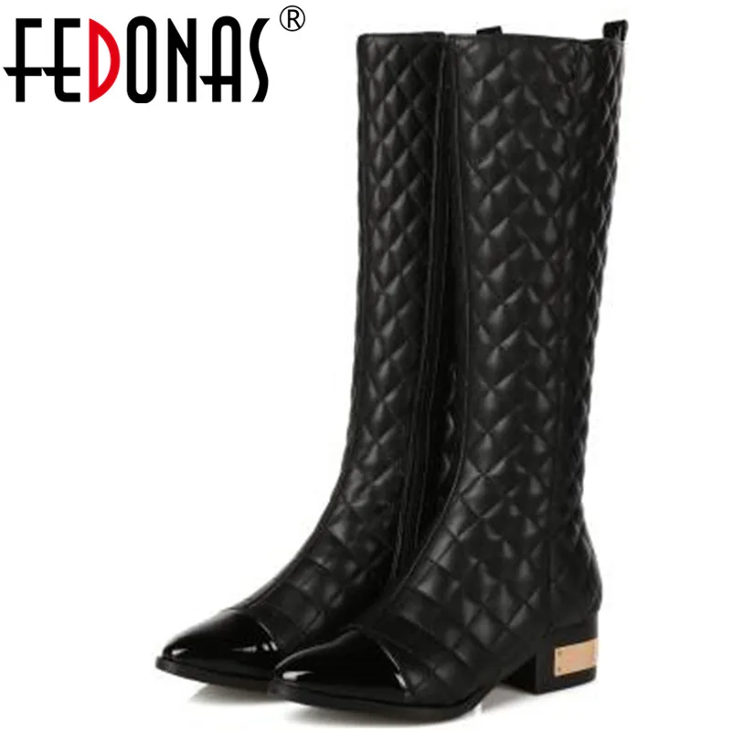FEDONAS 1; модные женские сапоги до колена; сезон осень-зима; Теплая обувь на высоком каблуке; женские выразительные высокие сапоги с острым носком на молнии; туфли-лодочки