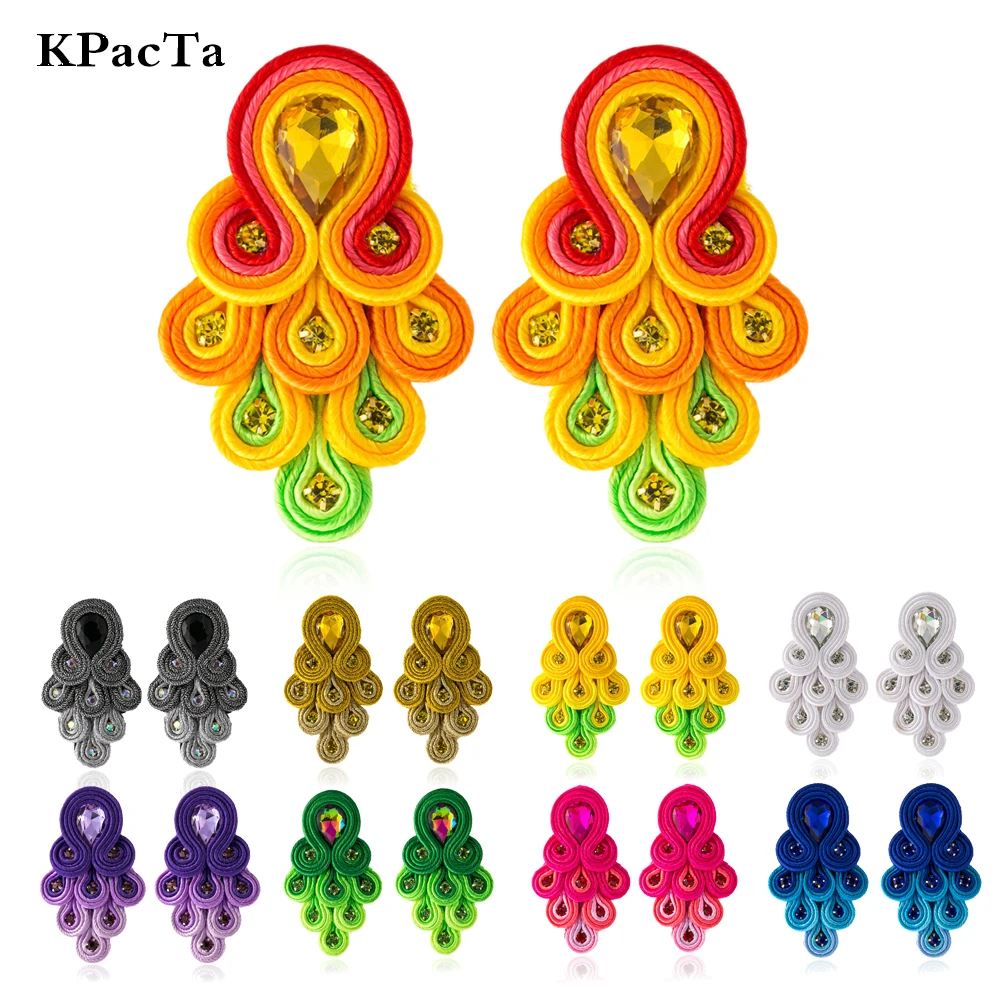 

KPacTa Fashion Soutache Handmade Long Earring Ethnic Jewelry Women Crystal Decoration Peacock Tail Shape Drop Earring Oorbellen