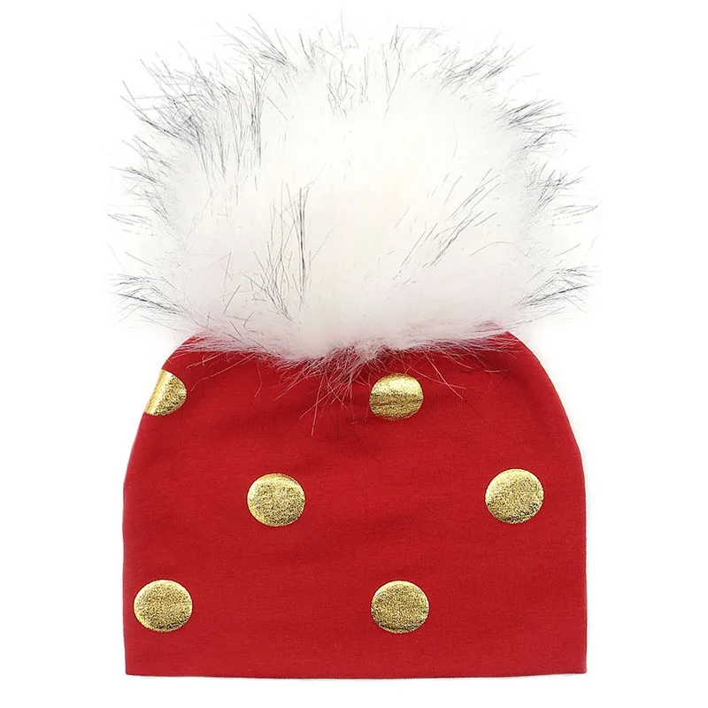 Red 1 GZHilovingL Brand Newborn Kids Baby Boys Girls Warm Winter Spotted Cotton Beanie Fur Pom Pom Bobble Hat Cap Winter Warm Hat - Цвет: Red 1