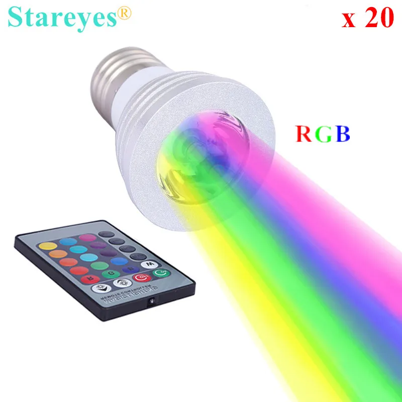 Бесплатная доставка 20 шт. 3 Вт E27 GU10 E14 RGB светильник лампа с дистанционным
