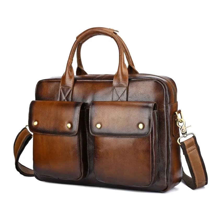 Genuine Leather Bag Men Briefcase Vintage Messenger Bag Business Men Leather Laptop Handbag Hand Bags Bolso Hombre Mensajero