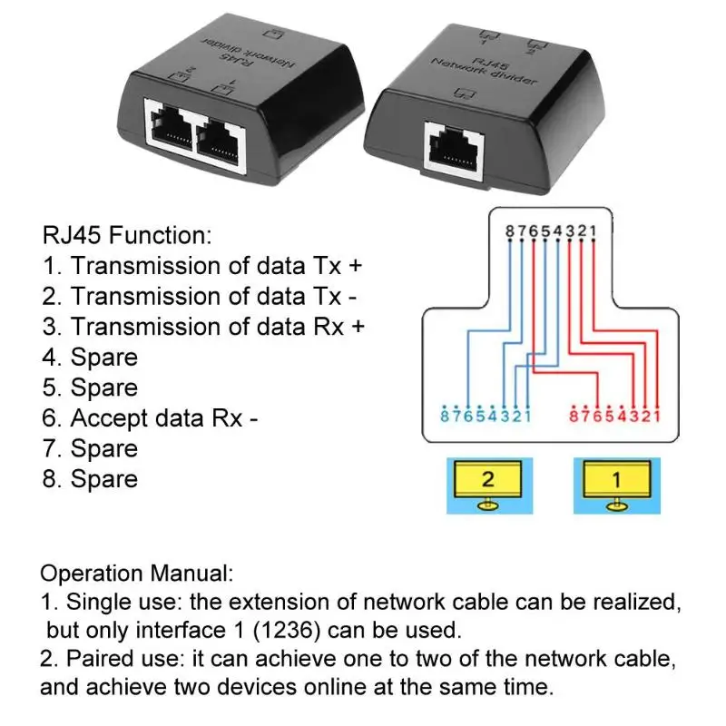 2 шт. RJ45 сплиттер 1 до 2 Женский для сети Ethernet LAN кабель адаптер делителя для ноутбука док-станции