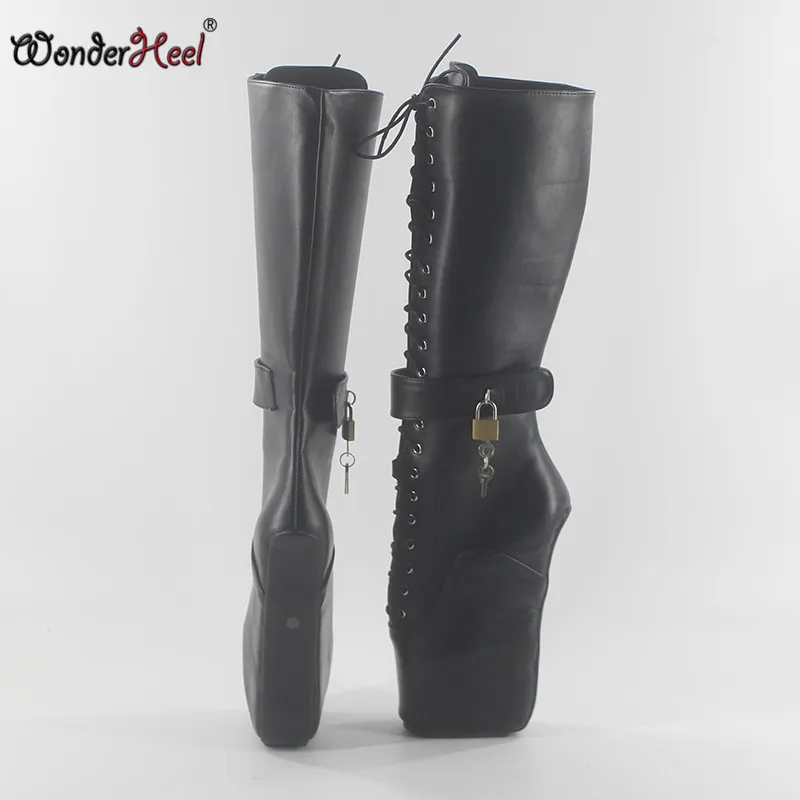 Женские сапоги до колена Wonderheel обувь на танкетке 18 см матовая кожа со шнуровкой