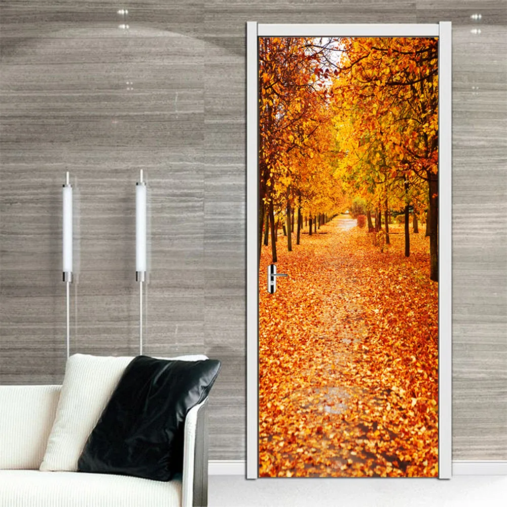 Новейшие дверные наклейки с листьями из осенней древесины для спальни гостиной