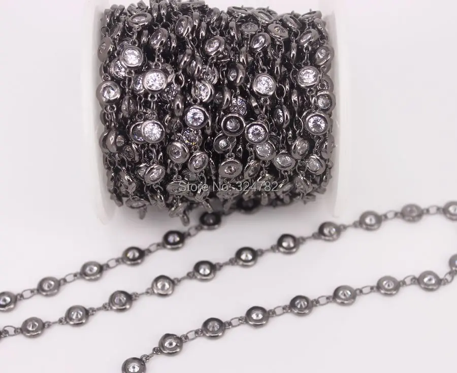 3Meter Cubic Zirconia 6mm Round Beaded Chain With Mix color Brass For Jewelry Making | Украшения и аксессуары
