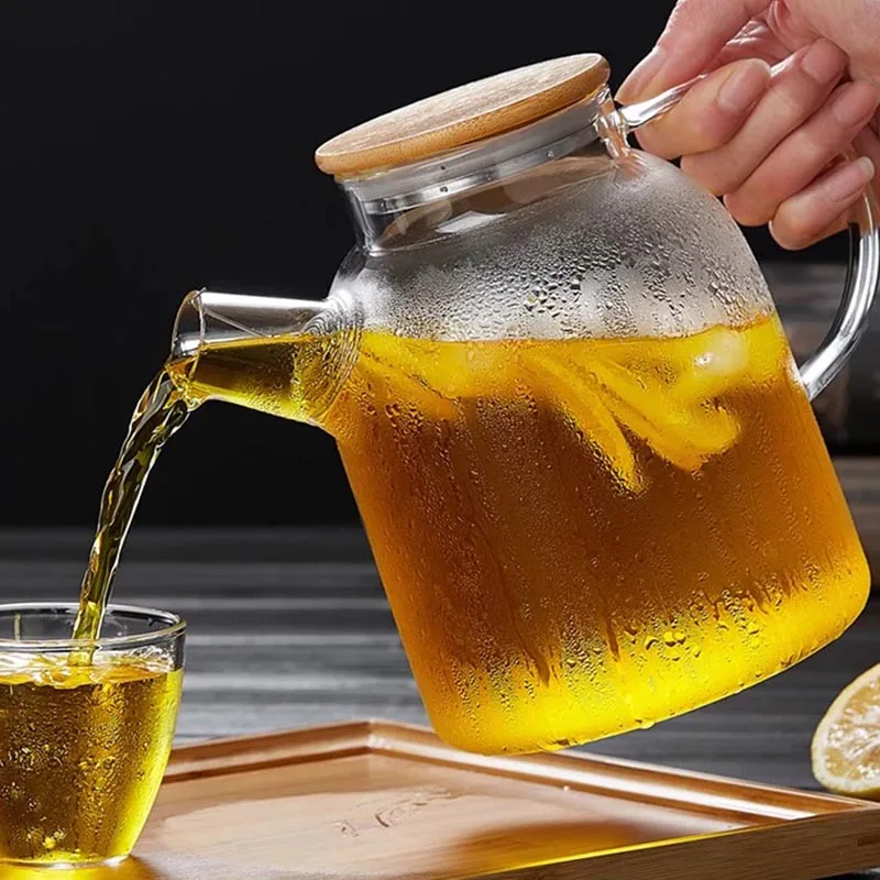 1L/1.6L высокое Ёмкость Стекло чайник офис посуда для напитков термостойкие принт с