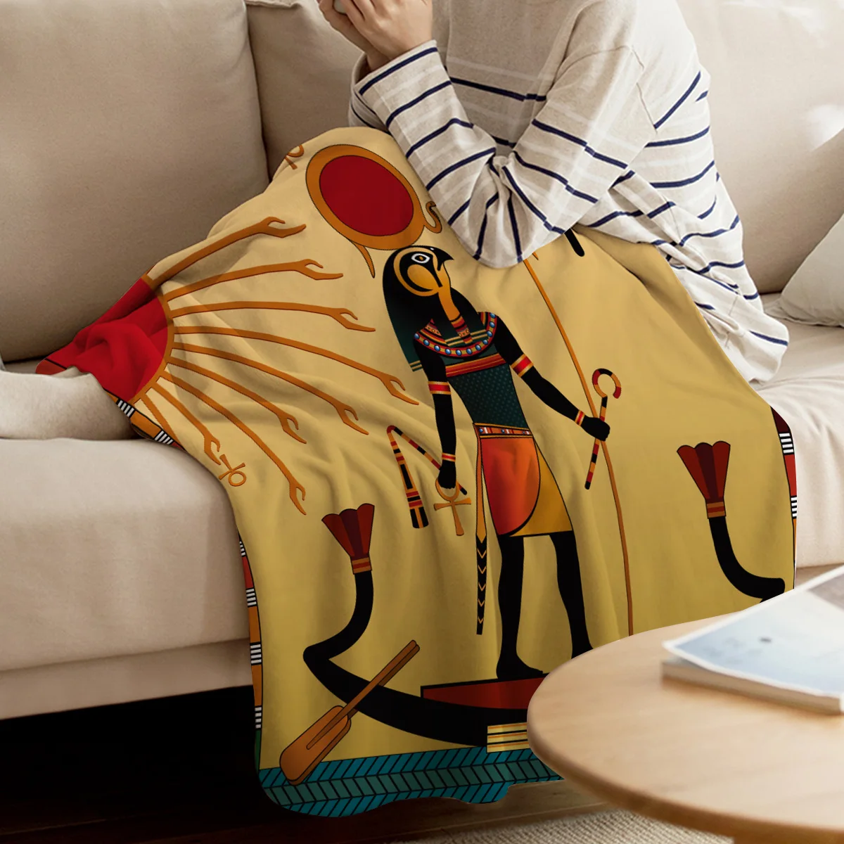 Egypt Hieroglyph Ancient Religion Sun Eyes Throw Blanket Soft Warm Microfiber Flannel | Дом и сад
