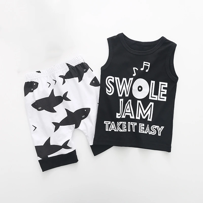 

hot new Kids Clothing Sets Baby cotton fashion letter vest suit male baby summer sleeveless baby boys girls clothes