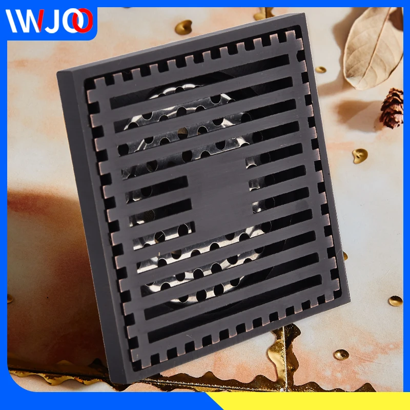 

Black Floor Drain Cover Square Brass Balcony Bathroom Shower Drain Strainer Anti-odor Hidden Tile Insert Floor Waste Grates