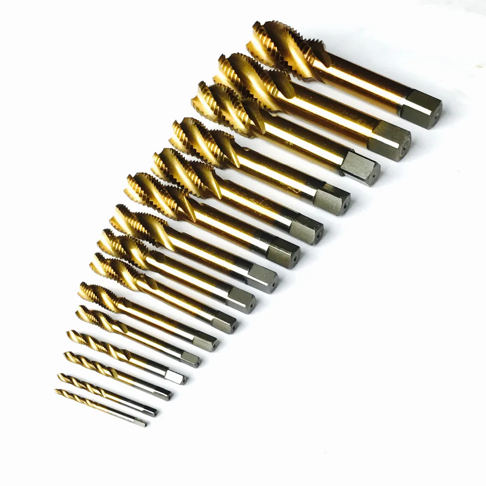 HSS 6542 full CNC 15 шт. спиральные метчики с жестяным покрытием M3/M4/M5/M6/M8/M10/M12/M14/M16/M18/M20/M22/M24/M27/M30|tin made|tin productiontin bag |