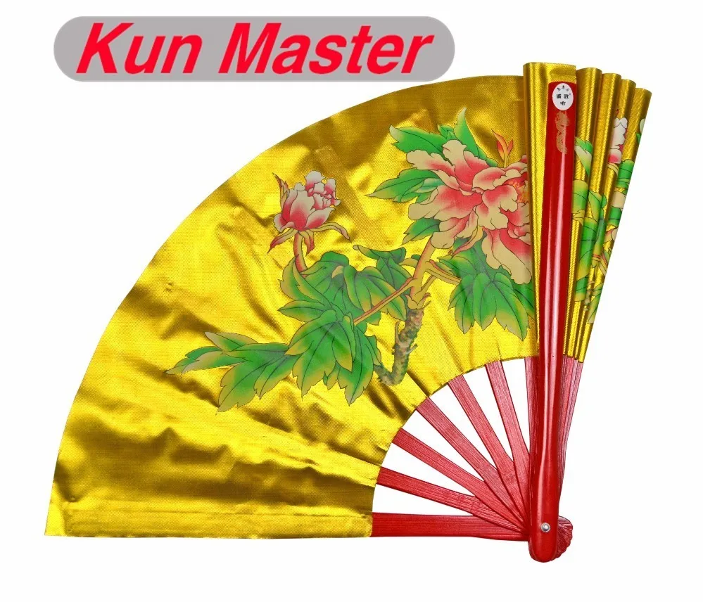 both gold peony 34 см Kun Master Bamboo Тай Чи Кунг-фу веер боевые искусства Практика представления с обеих сторон покрывает бесплатно матч - Цвет: both gold peony