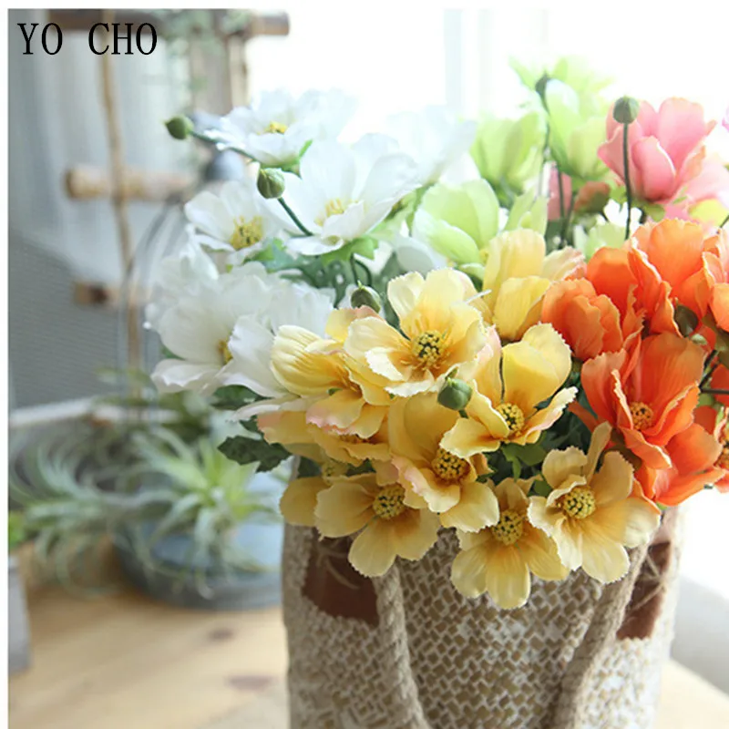 

YO CHO High Quality 11 Heads Artificial Flower Real Touch Silk Fake Flowers Coreopsis Bouquet For Wedding Home Garden Decor Gift