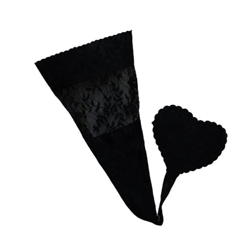 Черный Women Hot New Design Women Lingerie Sexy C String Flower Lace Invisible Panties Self Adhesive Strapless Thong Female Underwear - Цвет: Черный
