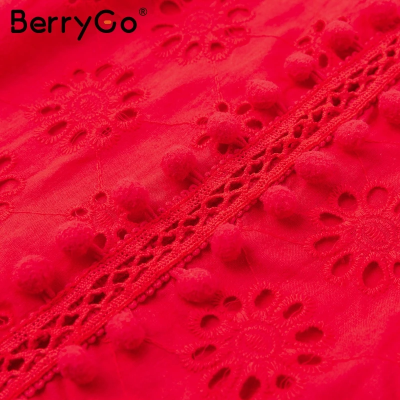 BerryGo элегантная повседневная Хлопковая женская блузка, рубашка без рукавов, летняя майка, рубашки, женские красные блузки с вышивкой и кисточками