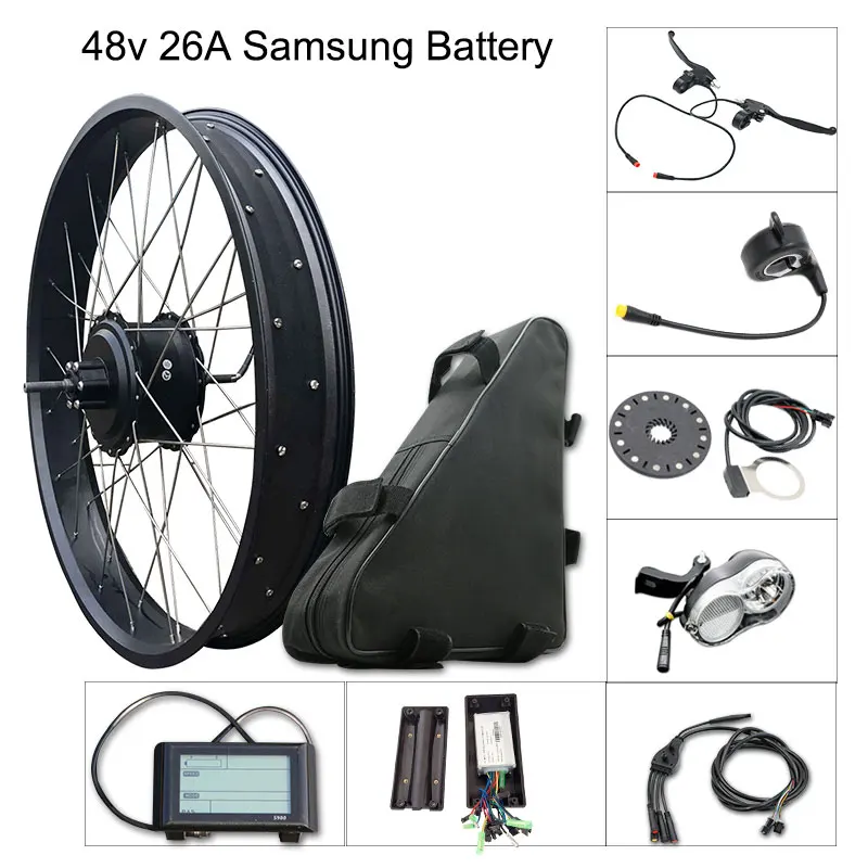 48V 26A SAMSUNG Kit Комплект для электрического велосипеда, 1000 Вт, колесо для мотоцикла с толстыми шинами, комплект для электровелосипеда, 48 В, 20A/26A, samsung, комплект для преобразования электрического велосипеда для двигателя задней ступицы - Цвет: 48V 26A SAMSUNG Kit