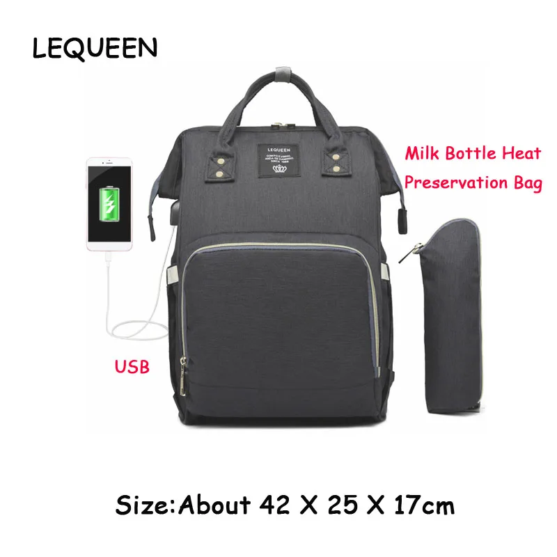 258922.04 LEQUEEN USB Водонепроницаемая сумка для подгузников, usb зарядка, большие рюкзаки для кормящих мам, сумка для подгузников, бренд bolsa maternidade - Цвет: 258922.04
