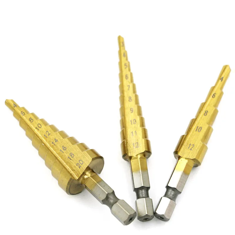 3 шт. ступенчатые сверла из быстрорежущей стали с титановым покрытием 12 мм 4 20