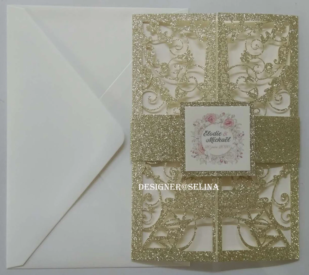 Шампанское Блеск Париж башня лазерная резка Quinceanera приглашение с блестящей