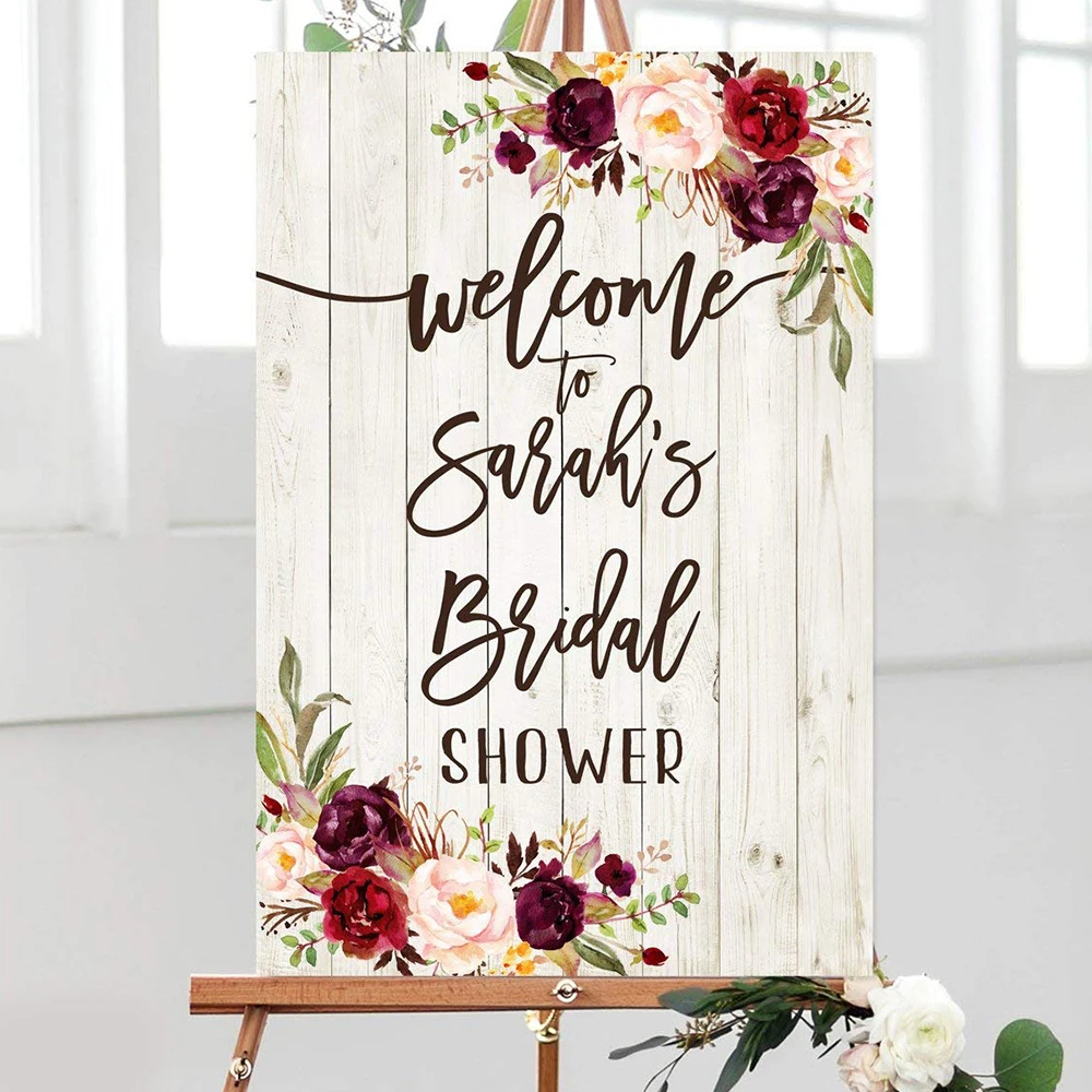 

Welcome to Bridal Shower Party Signs Wooden Shower Sign Custom Name Large Welcome Sign With Floral Rustic Welcome Sign