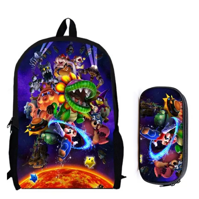 2Pcs Mario 06 16 дюймов Mario Bros Sonic the Hedgehog, школьная сумка для детей, рюкзак для мальчиков, детские школьные наборы, сумка-карандаш, школьная сумка для малышей - Цвет: 2Pcs Mario 06