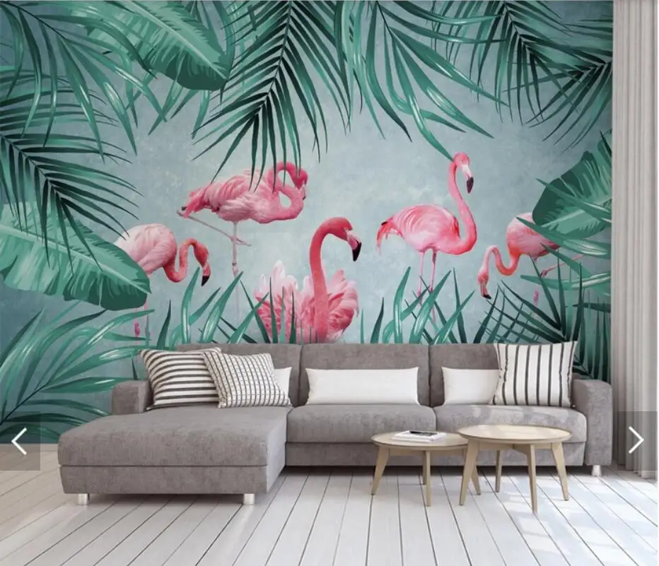 

3D Tropical Flamingo Wallpaper Mural for Living Room Bedroom Wall Decor Hand Painted Contact Paper Murals Wall Paper Customize