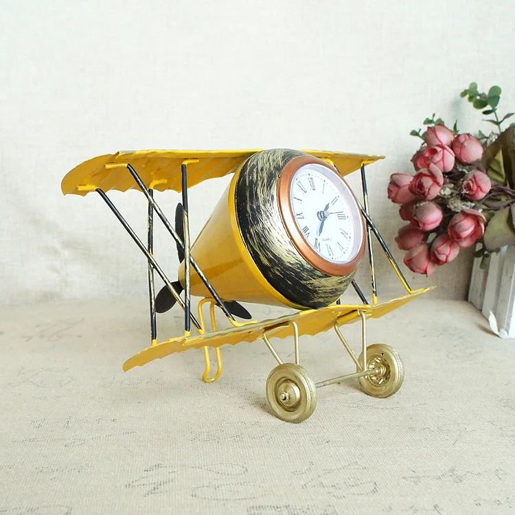 Металлические Ретро настольные часы Самолет DIY винтажная модель самолета винный бар магазин украшения настольные часы на сиденье детский подарок