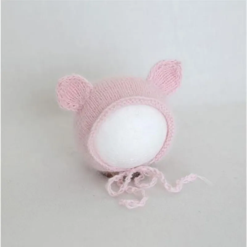 

Baby Pink Bear Hat Photo Prop Newborn Fuzzy Animal Hat Knitted Baby Gril Teddy Bear Bonnet Photography Props