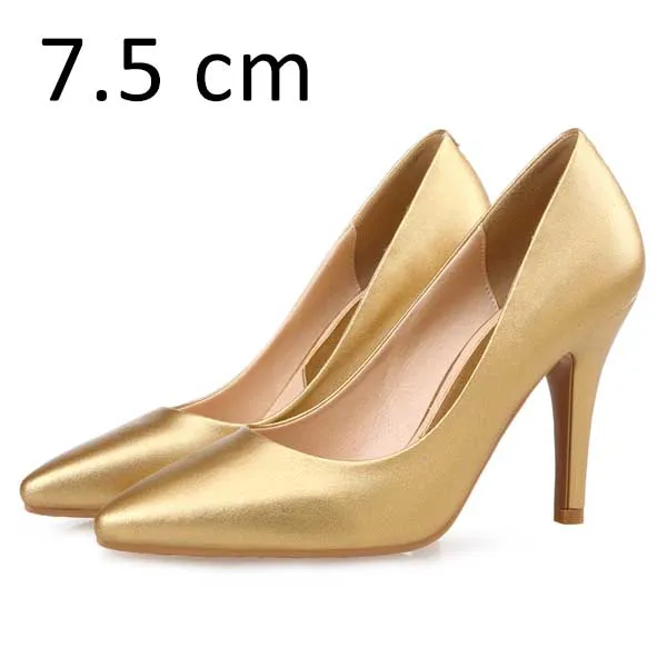 Gold Pumps 7.5cm Женские брендовые туфли-лодочки на высоком каблуке, с острым носком, на тонком каблуке, без шнуровки, офисные женские модельные туфли, женские однотонные туфли-лодочки размера плюс - Цвет: Gold Pumps 7.5cm