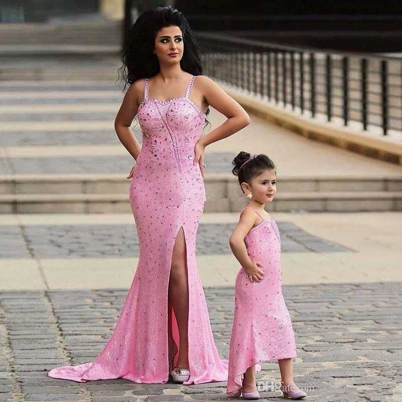 Платье для матери и дочери Mhamad розовое платье выпускного вечера со стразами
