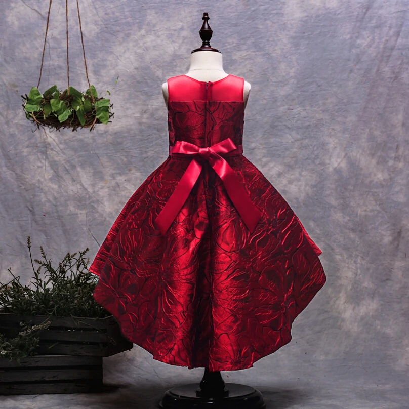 Fold jacquard trailing gown 2018 Girl Flower Dresses Sleeveless Kids Prom Wedding Dress Ball Gown Pageant | Детская одежда и обувь