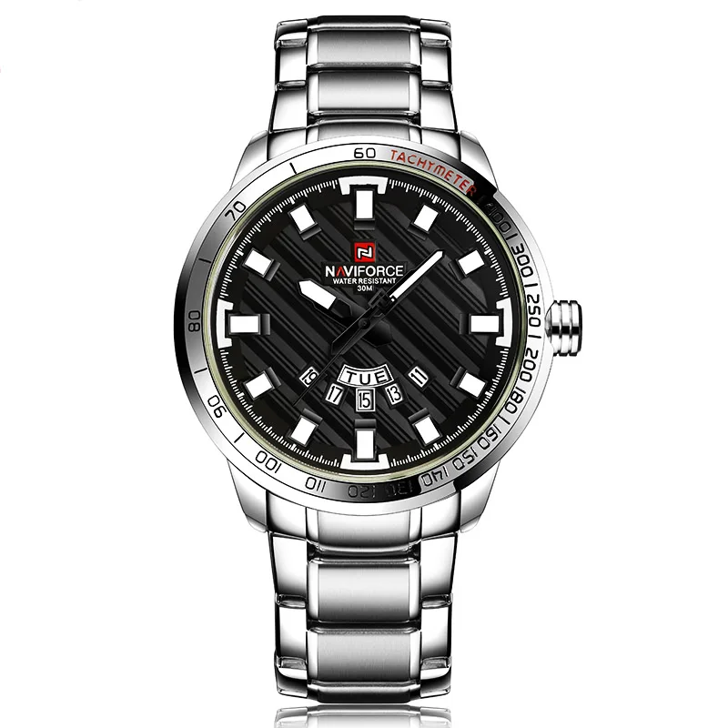 Silver Black Naviforce модные бизнес известный бренд мужские часы из нержавеющей стали мужские часы Navi force Мужские часы лучший бренд класса люкс - Цвет: Silver Black