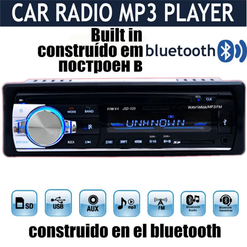 Авторадио 12 в Bluetooth V2.0 JSD520 автомобильный стерео In-dash 1 Din FM Aux вход приемник SD USB MP3 MMC WMA автомобильный Радио плеер