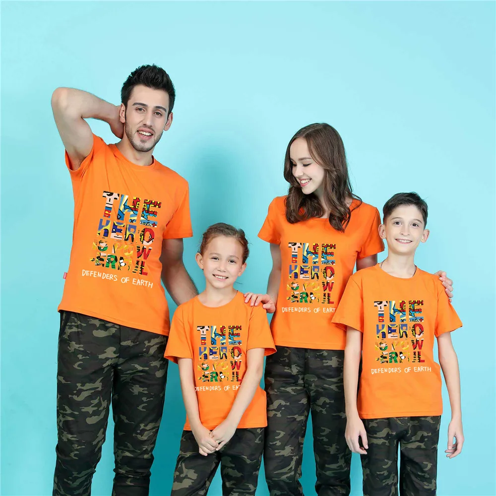 1 pc 95% Cotton family set clothes The Earther Is Powerful mother daughter matching Father son Pink t shirts | Мать и ребенок