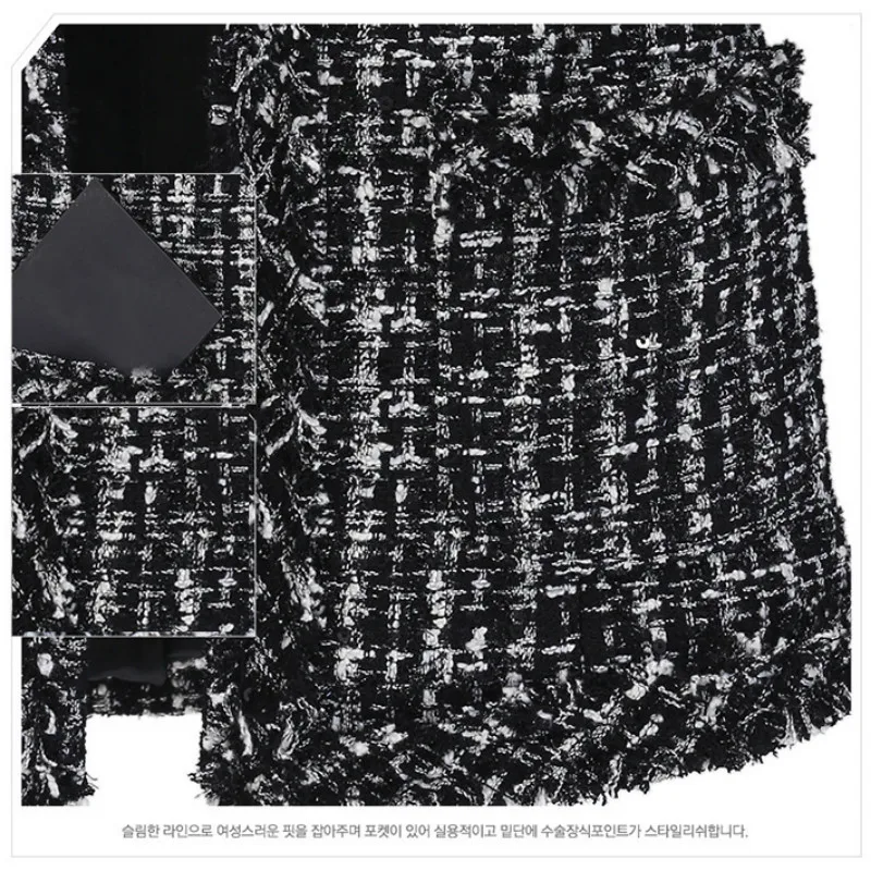 Женский шерстяной кардиган приталенный клетчатый пиджак в черно белую клетку с