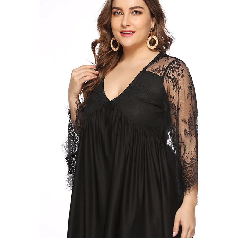 Летние женские плюс сайз для полных мм v образный вырез с длинными рукавами