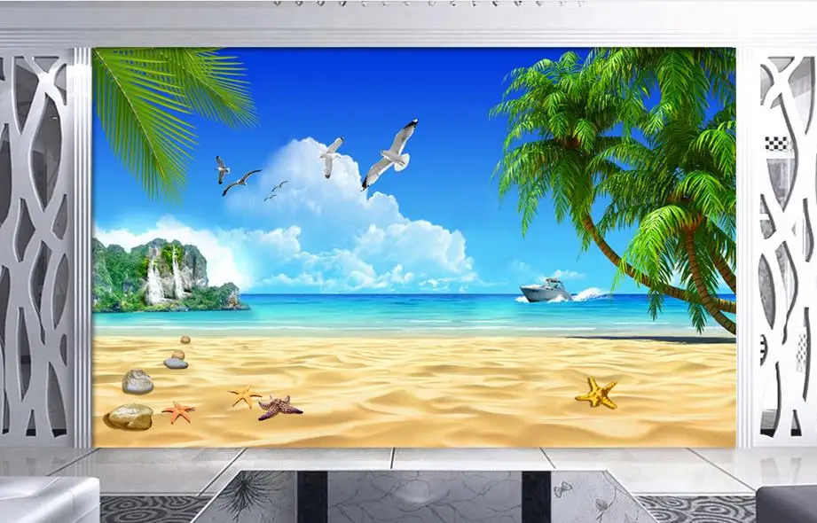 3D обои на заказ настенные фрески с изображением пляжа и песка кокосовых деревьев